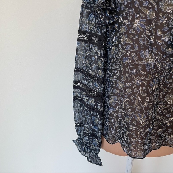 Veronica Beard Penny Floral-Print Black Multi Silk-Chiffon Habotai Blouse EUC 0 - Picture 9 of 12